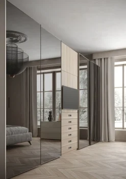 Armadio con vano tv e ante scorrevoli a specchio Tunder linea New Season