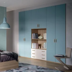 Armadio Fly a battente cenere wood, celeste e bianco