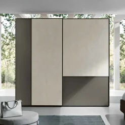 Armadio Fool 2 ante scorrevoli linea Domino finitura Grigio Londra e inserti Calce