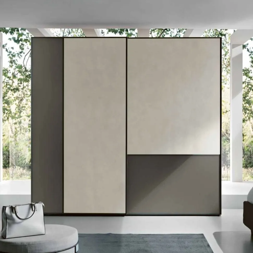Armadio Fool 2 ante scorrevoli linea Domino finitura Grigio Londra e inserti Calce