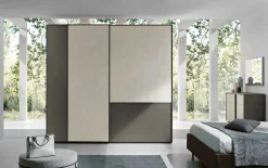 Armadio Fool 2 ante scorrevoli linea Domino finitura Grigio Londra e inserti Calce