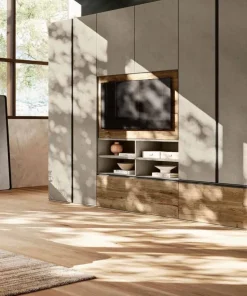 Armadio guardaroba con Vano TV integrato con ante a cassetti disponibile in vari colori
