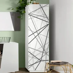Armadio Guardaroba da ingresso 2 ante linea Virgola finitura Bianco Lucido con grafica geometrica