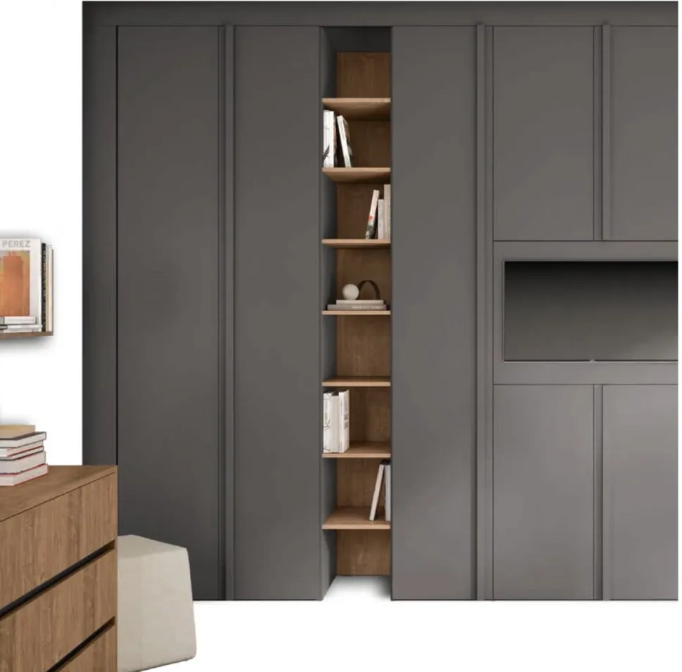 Armadio Mix con ante battenti e librerie linea Volo disponibile in 2 misure