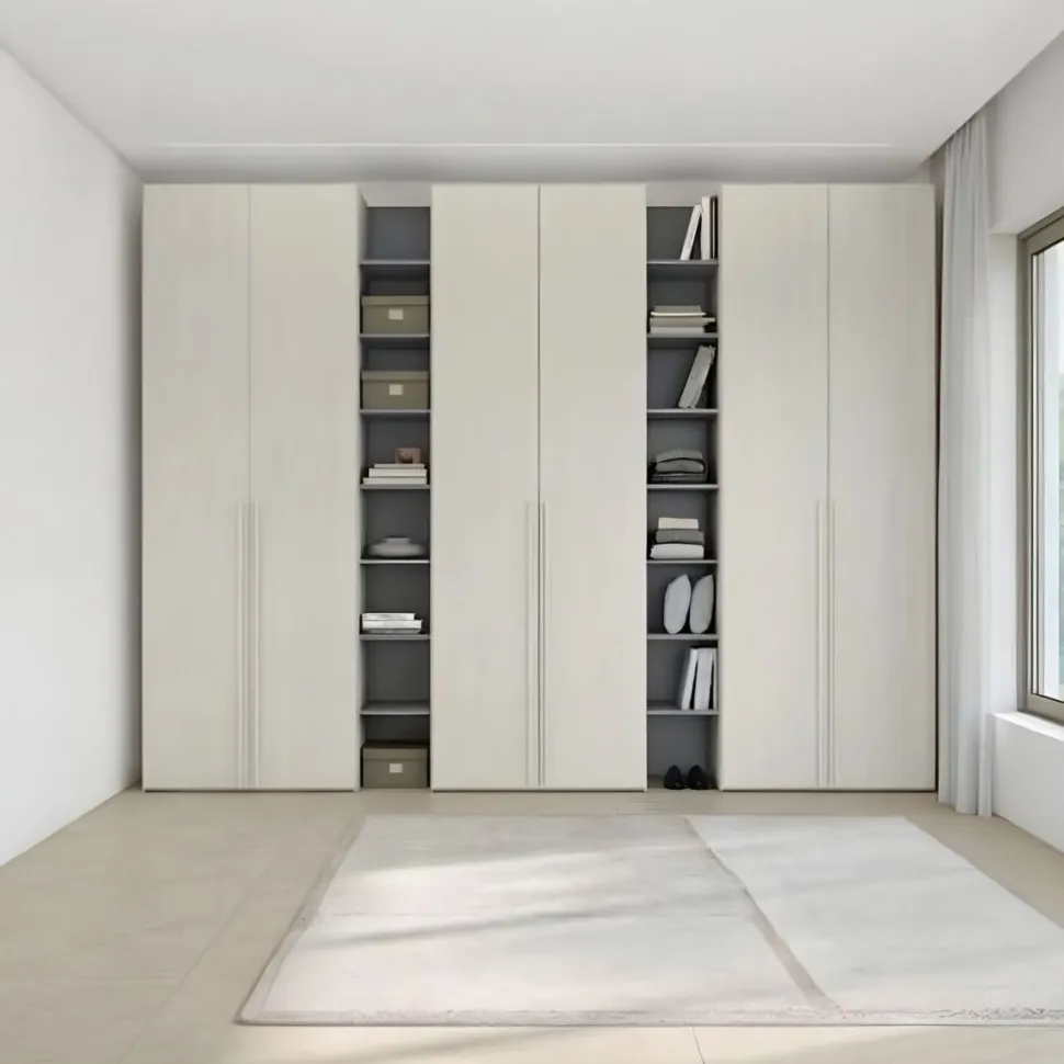 Armadio Mix con ante battenti e librerie linea Volo disponibile in 2 misure
