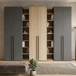 Armadio Mix con ante battenti e librerie linea Volo disponibile in 2 misure