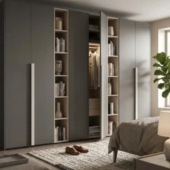 Armadio Moderno a 6 Ante Battenti con Libreria Integrata Berry (Linea Domino)