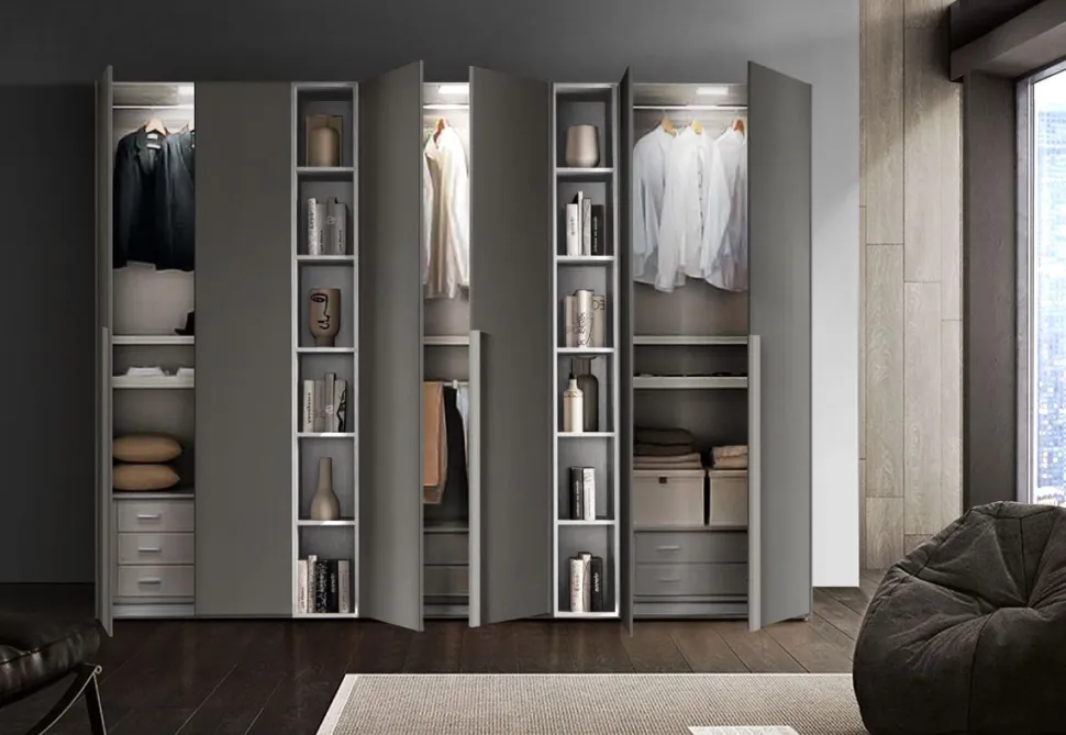 Armadio Moderno a 6 Ante Battenti con Libreria Integrata Berry (Linea Domino)