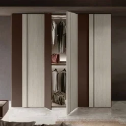 Armadio moderno 6 ante battenti in Rovere Gessato e Moka con maniglia Integrata a tutta altezza disponibile in vari colori