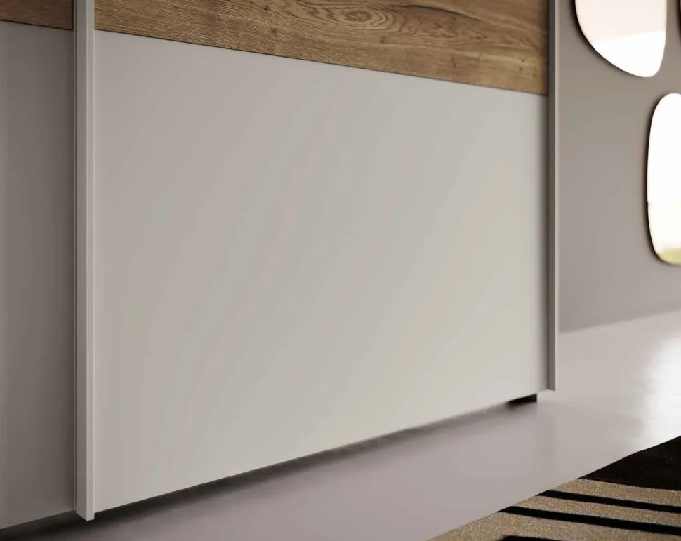 Armadio moderno 2 ante scorrevoli Grigio Seta con Inserto Rovere disponibile in vari colori