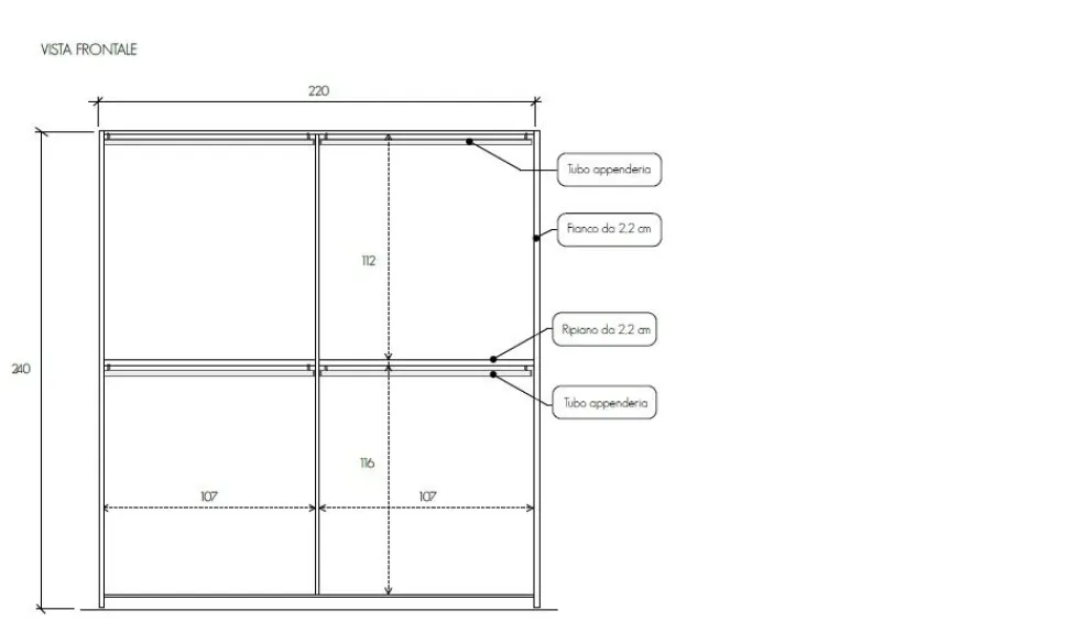 Armadio moderno 2 ante scorrevoli L 220 cm disponibile in 4 colori
