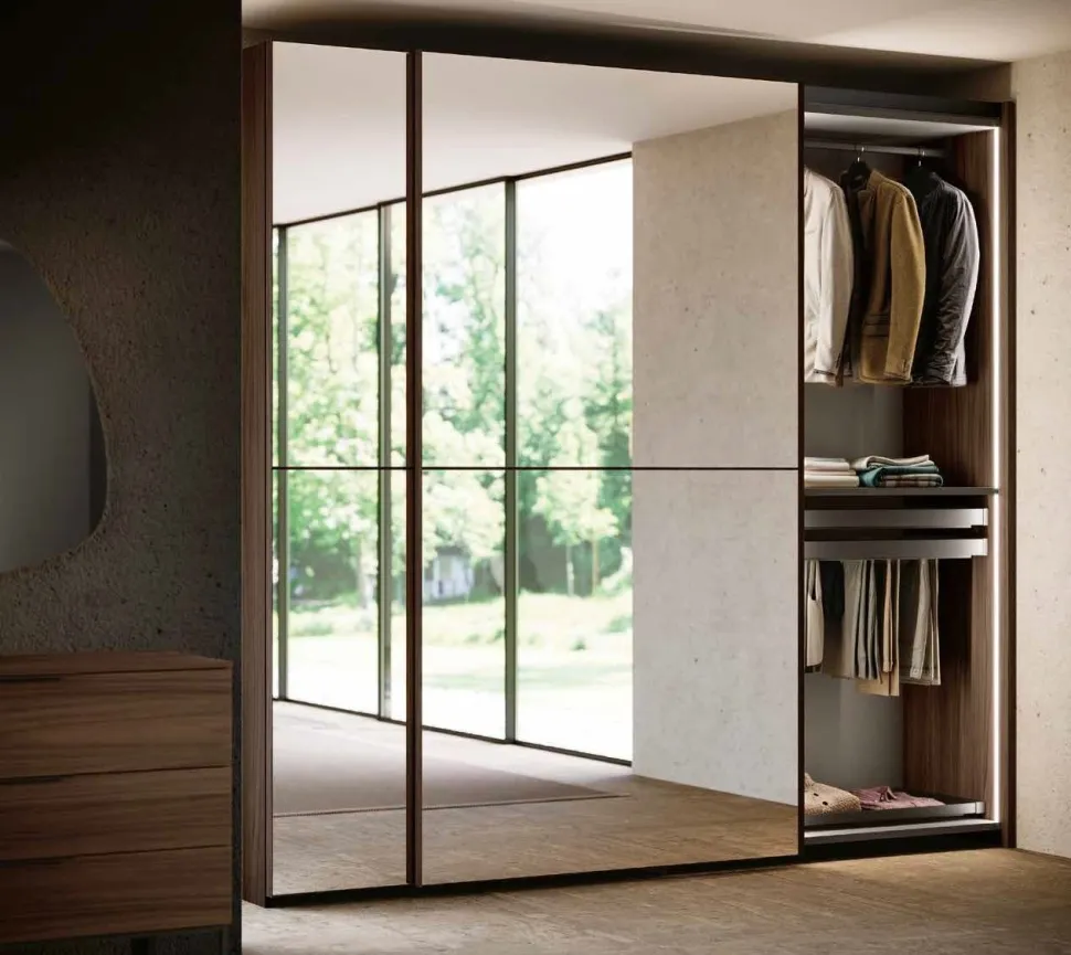 Armadio moderno 2 ante scorrevoli a Specchio Fumè disponibile in vari colori