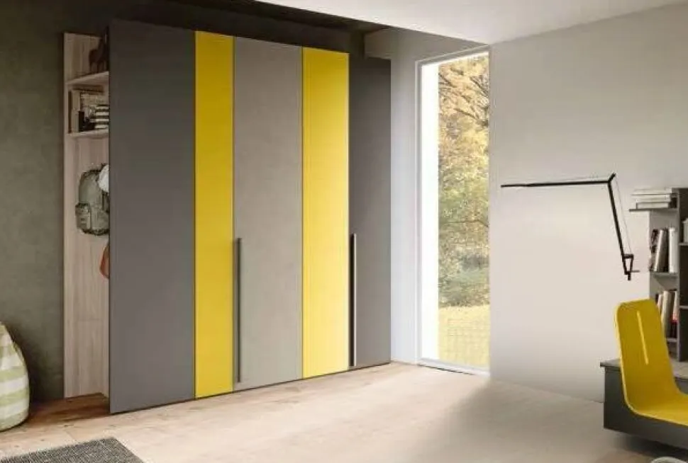 Armadio moderno battente per cameretta Giallo cedro e Grigio cenere disponibile in 2 misure e vari colori