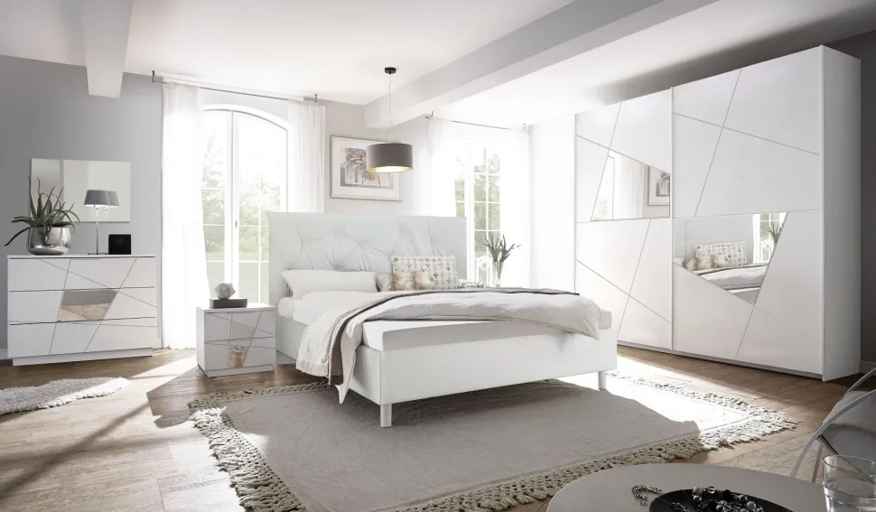Armadio moderno bianco frassino con 2 ante e inserti a specchio Vittoria linea Essenza