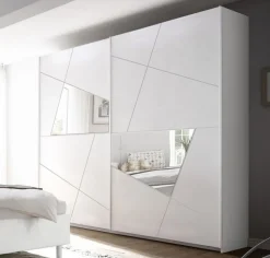 Armadio moderno bianco frassino con 2 ante e inserti a specchio Vittoria linea Essenza