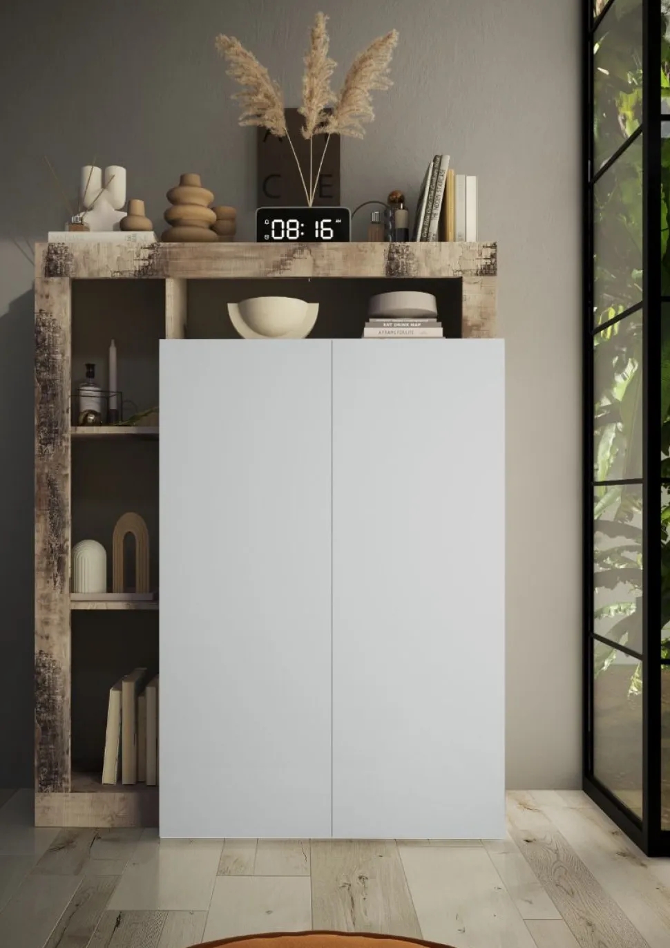 Armadio Multiuso linea Frame in finitura Bianco Lucido e Pero