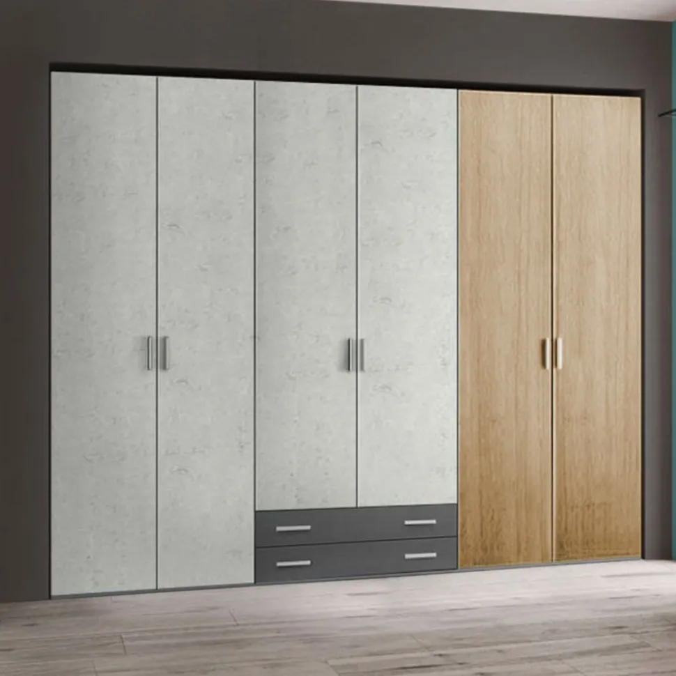 Armadio Roger 6 ante battenti e 2 cassetti linea Volo disponibile in 2 misure e vari colori