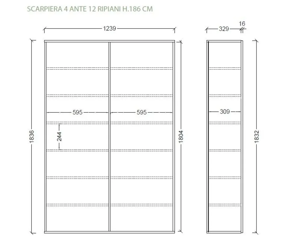 Armadio Scarpiera 4 ante battenti con 12 ripiani finitura Bianco Lucido