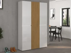 Armadio Scarpiera Salvaspazio Lady 5 ante Bianco Lucido e Rovere Cannettato