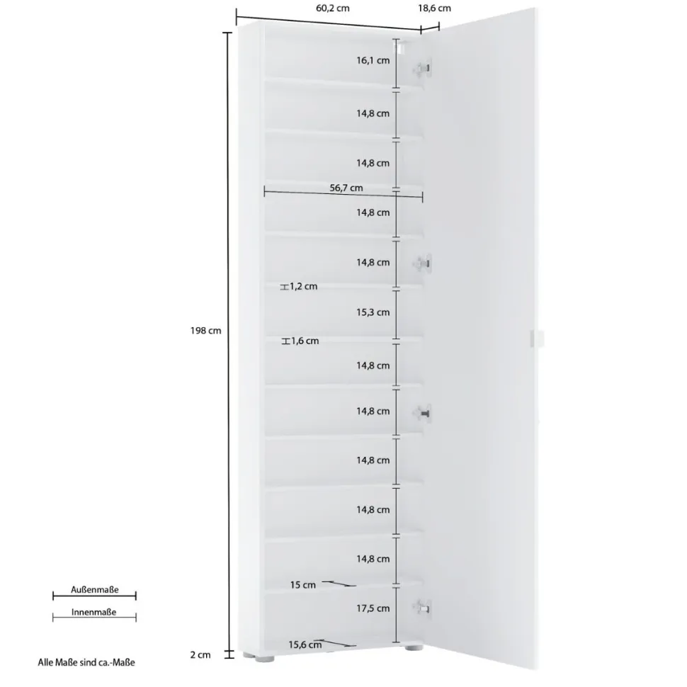 Armadio Scarpiera stretta 1 anta battente Fit in finitura Bianco Lucido