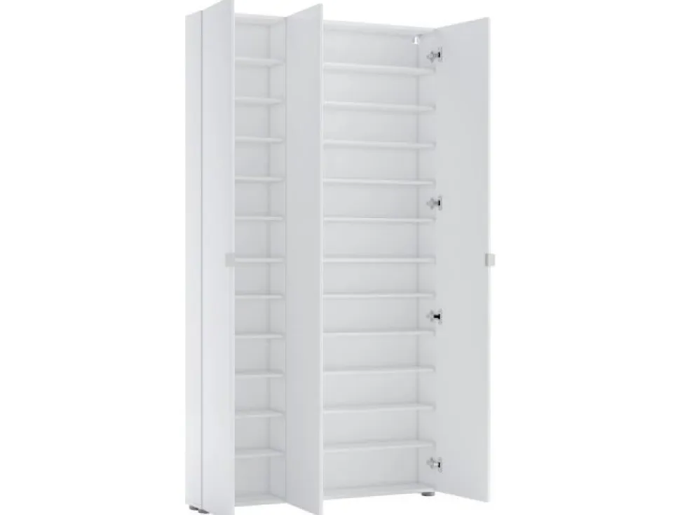 Armadio Scarpiera stretta 3 ante battenti con specchio Fit in finitura Bianco Lucido