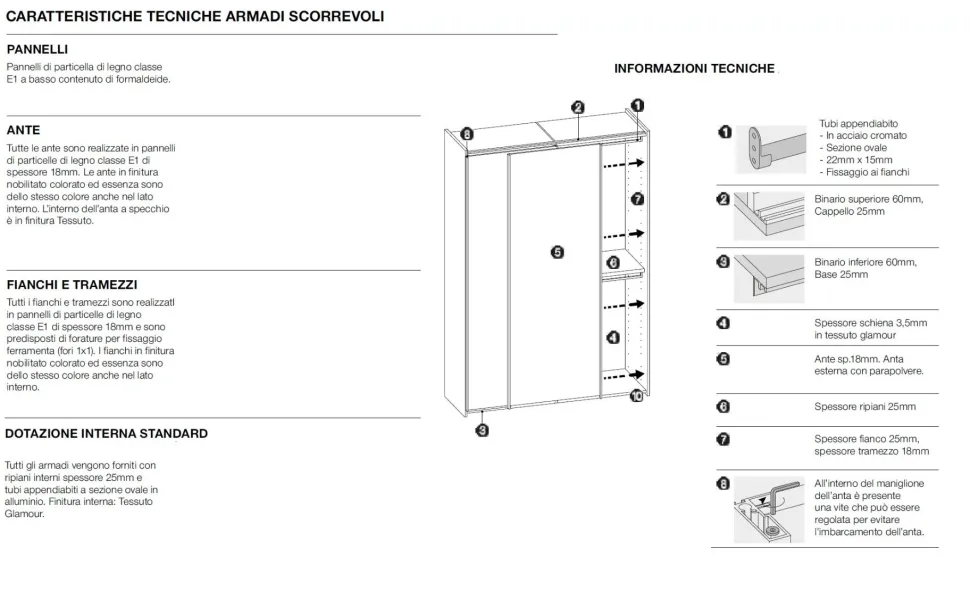Armadio scorrevole moderno finitura Grigio cenere con 2 ante Line disponibile in 4 misure e vari colori