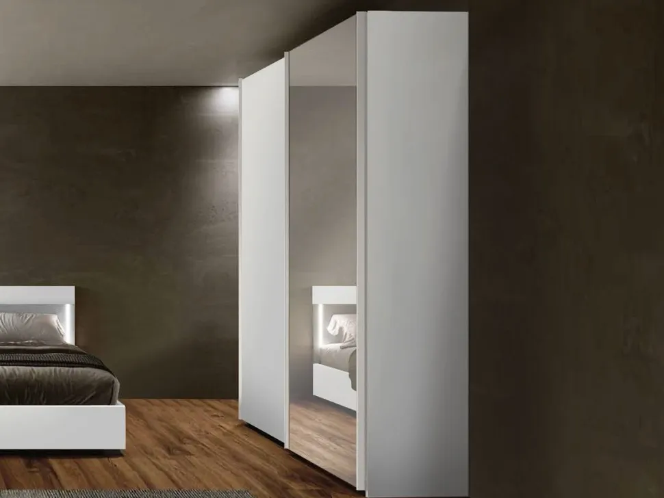 Armadio scorrevole moderno finitura Grigio cenere con 2 ante con specchio Amanda disponibile in 2 misure e vari colori