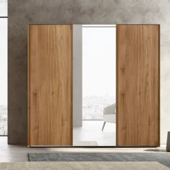 Armadio scorrevole moderno finitura Rovere con 3 ante e specchio centrale Amanda disponibile in 2 misure e vari colori