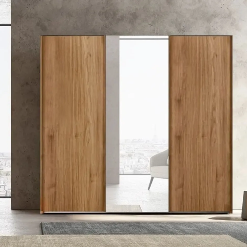 Armadio scorrevole moderno finitura Rovere con 3 ante e specchio centrale Amanda disponibile in 2 misure e vari colori