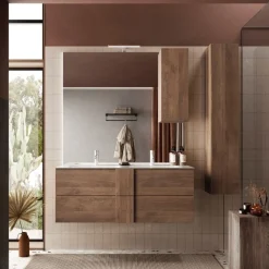 Bagno a due cassetti Oregon sospeso con doppia vasca in finitura Rovere Mercure
