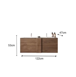 Bagno a due cassetti Oregon sospeso con doppia vasca in finitura Rovere Mercure