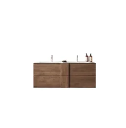 Bagno a due cassetti Oregon sospeso con doppia vasca in finitura Rovere Mercure