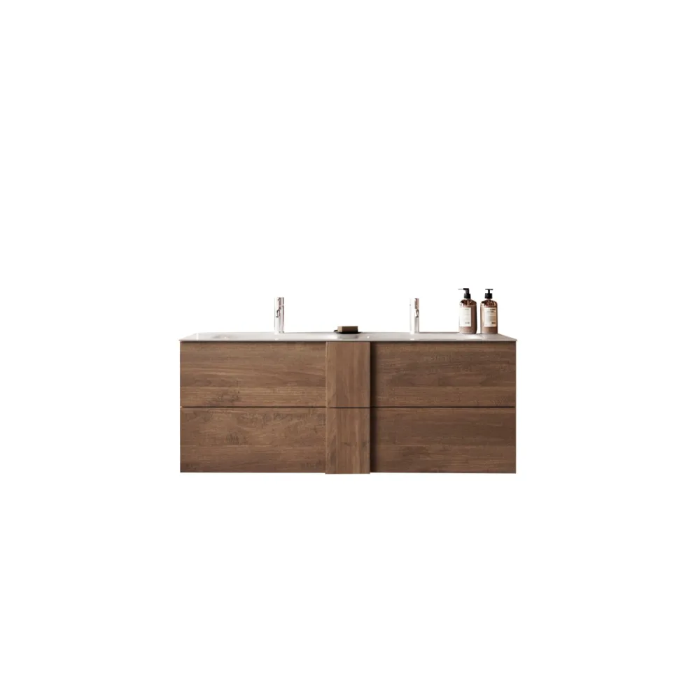 Bagno a due cassetti Oregon sospeso con doppia vasca in finitura Rovere Mercure