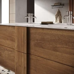 Bagno a due cassetti Oregon sospeso con doppia vasca in finitura Rovere Mercure