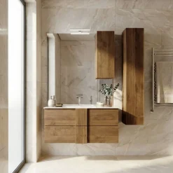 Bagno a due cassetti Oregon sospeso in finitura Rovere Mercure
