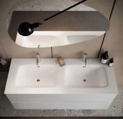 Bagno a due cassetti sospeso Agata con doppia vasca in finitura Bianco Lucido