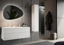 Bagno a due cassetti sospeso Agata con doppia vasca in finitura Bianco Lucido