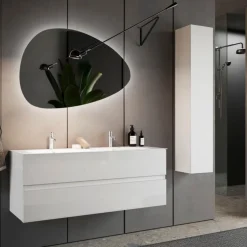 Bagno a due cassetti sospeso Agata con doppia vasca in finitura Bianco Lucido