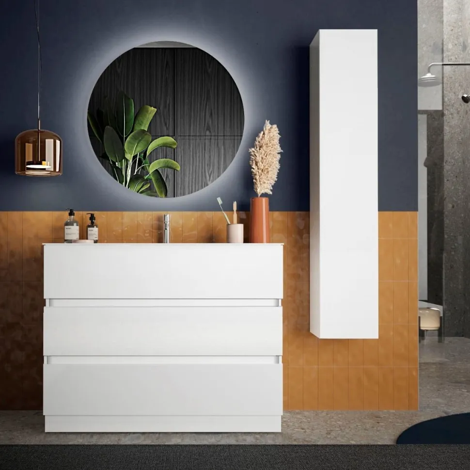 Bagno a tre cassetti Agata in finitura Bianco Lucido