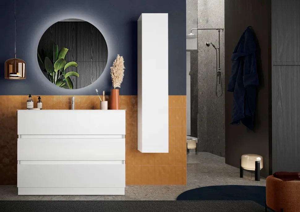 Bagno a tre cassetti Agata in finitura Bianco Lucido