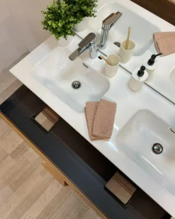 Bagno a tre cassetti Oregon con doppia vasca in finitura Rovere Mercure