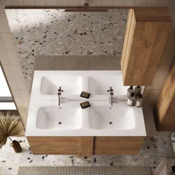 Bagno a tre cassetti Oregon con doppia vasca in finitura Rovere Mercure