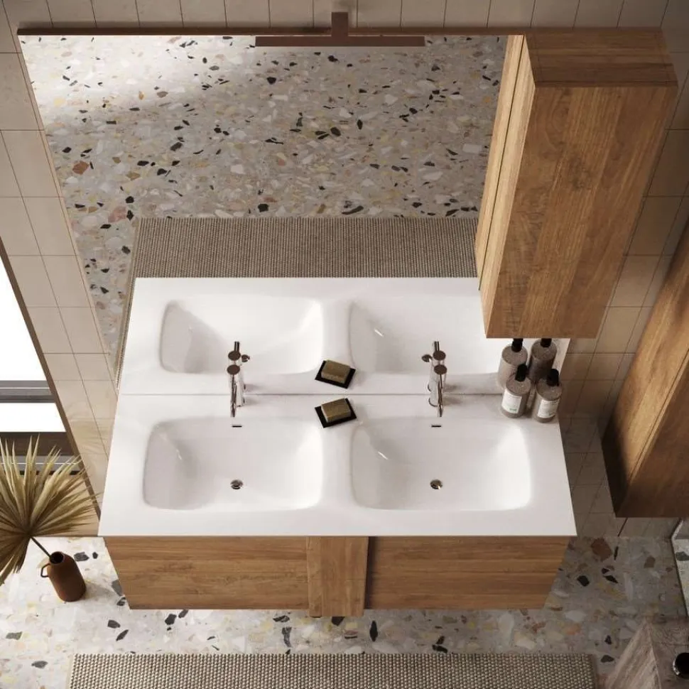 Bagno a tre cassetti Oregon con doppia vasca in finitura Rovere Mercure