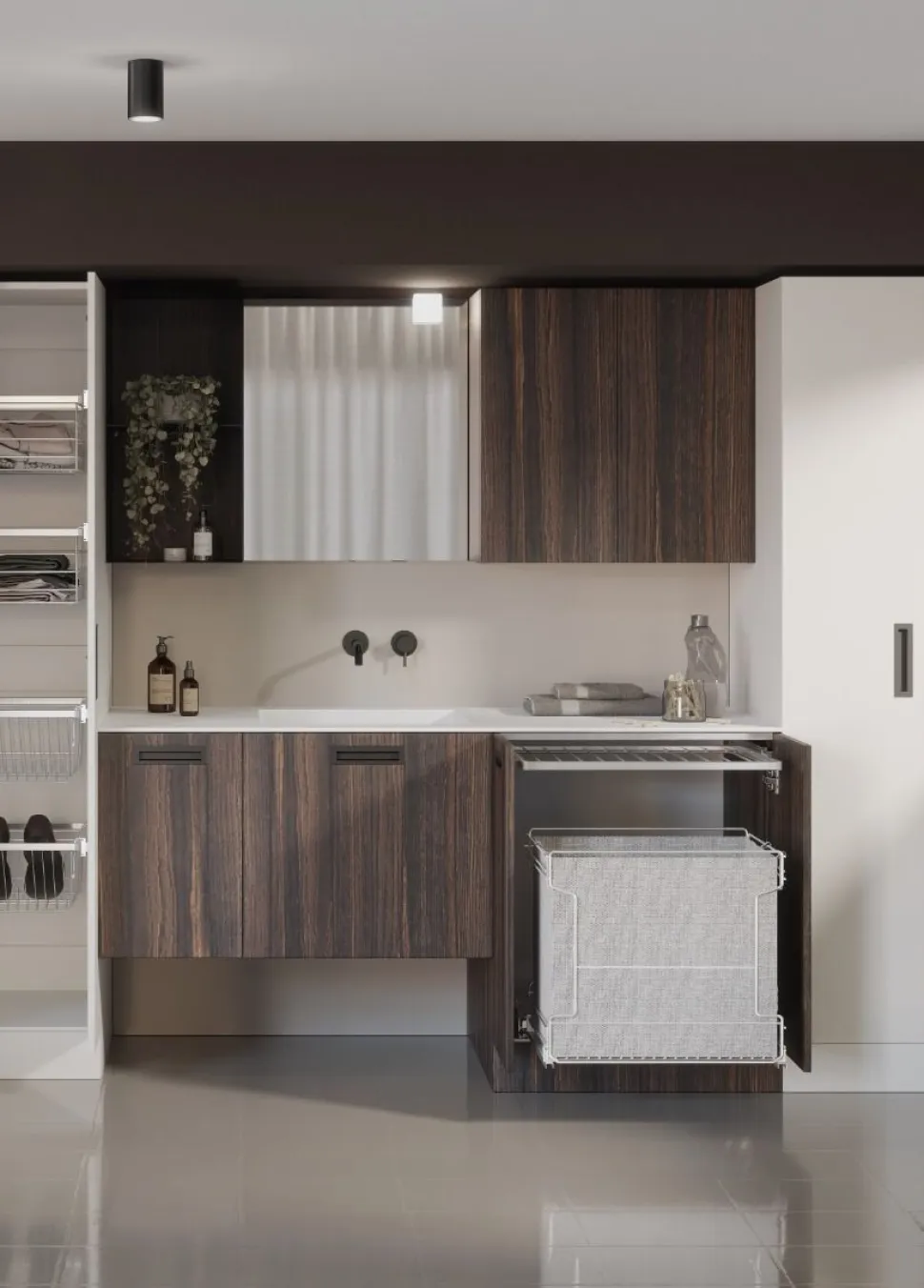 Bagno con lavabo integrato in ocritech Totus disponibile in vari colori