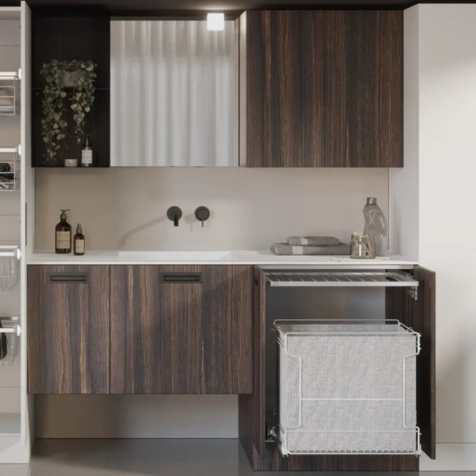 Bagno con lavabo integrato in ocritech Totus disponibile in vari colori