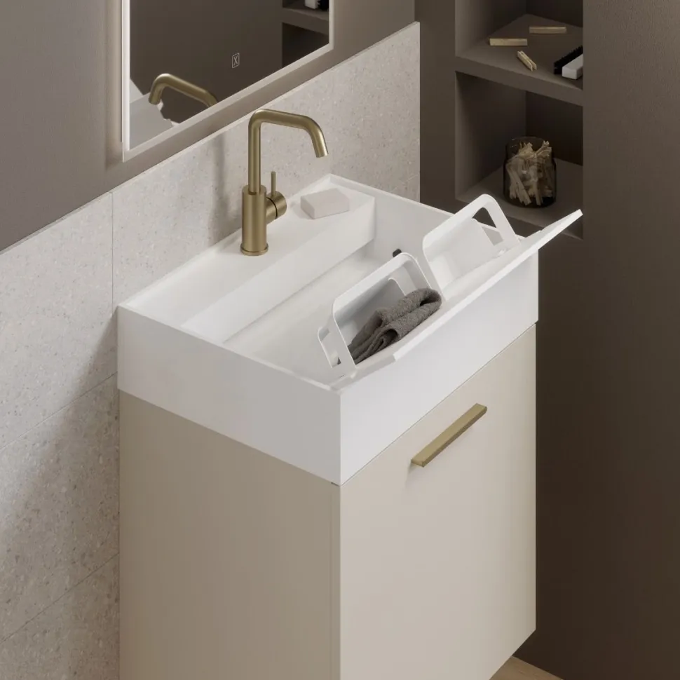 Bagno monoblocco Compact 2 ante e lavabo in ocritech con doppio fondo disponibile in vari colori