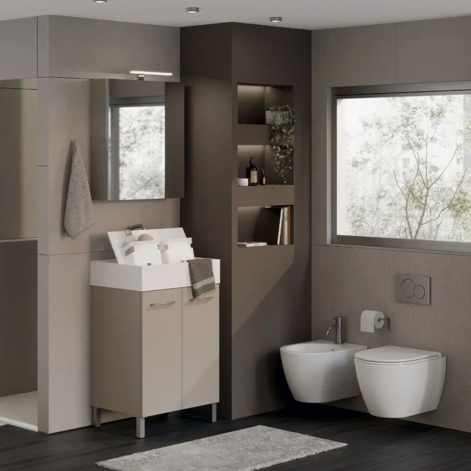 Bagno monoblocco Compact 2 ante e lavabo in ocritech con doppio fondo disponibile in vari colori