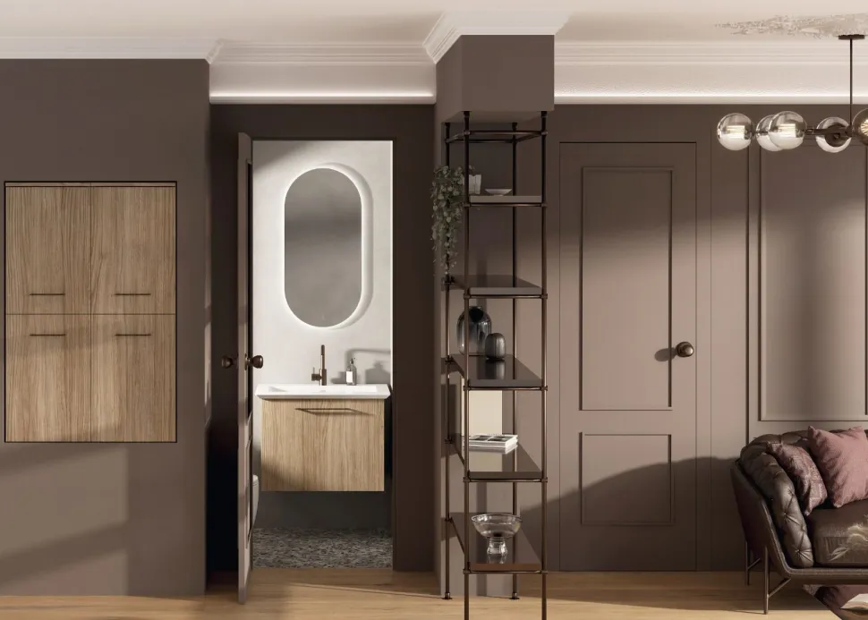 Bagno monoblocco sospeso un anta con lavabo in ceramica con doppia profondità
