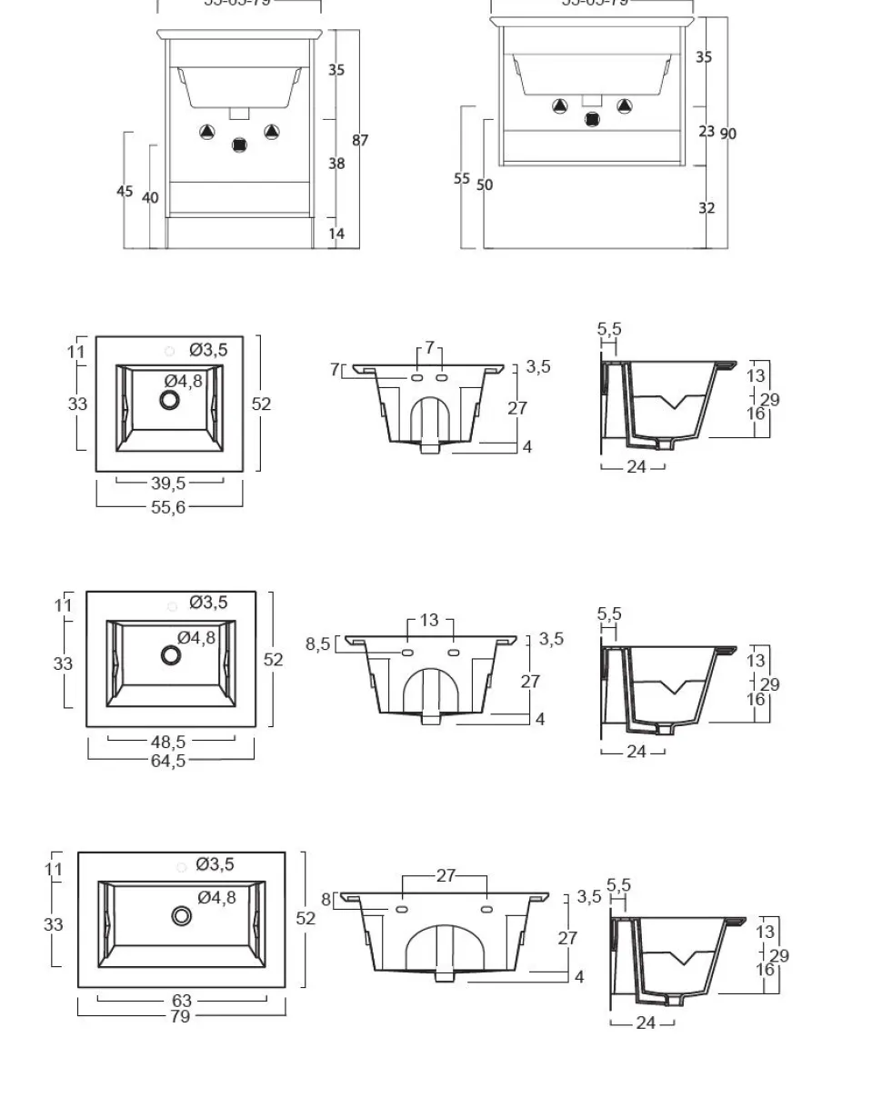 Bagno monoblocco sospeso un anta con lavabo in ceramica con doppia profondità