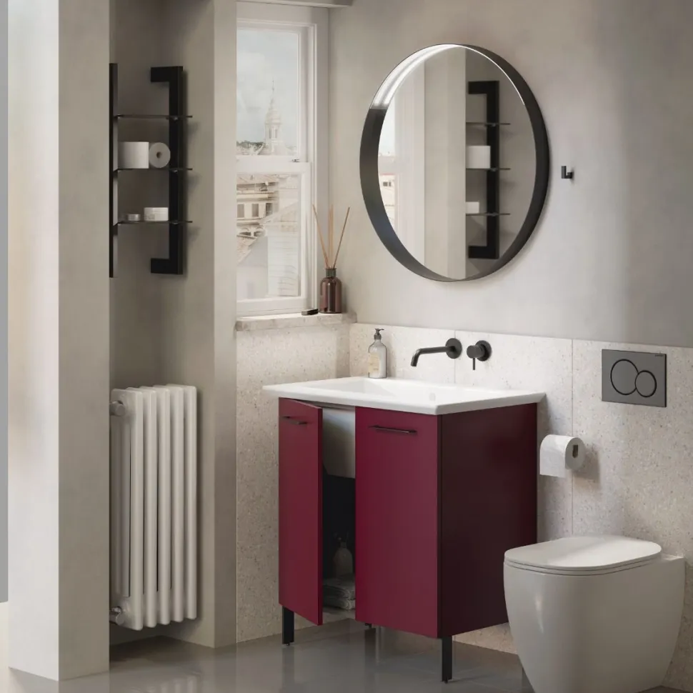 Bagno monoblocco un anta con lavabo in ceramica con doppia profondità